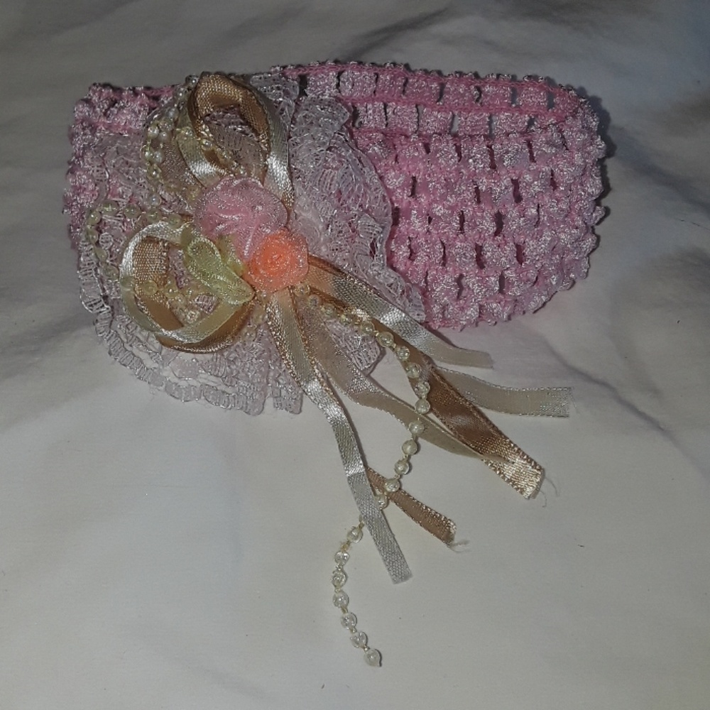 Handmade Embellished Baby Girl Headband Lace Bow
